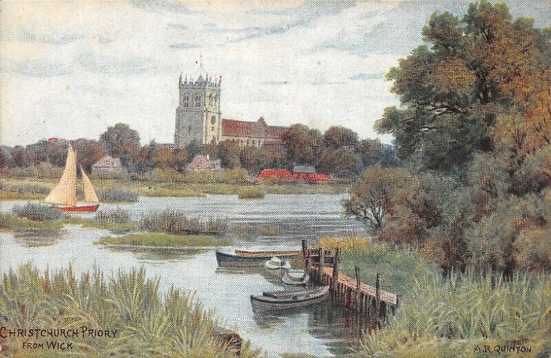 CHRISTCHURCH PRIORY from Wick - A.R. Quinton - Watercolor (England)