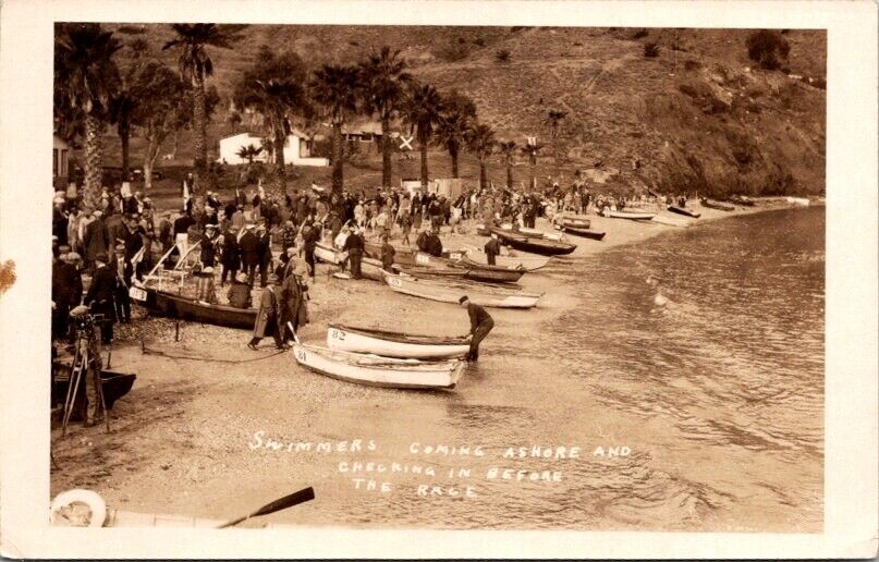 RPPC Postcard Swimmers Coming Ashore Checking in Before Race c.1925-1940   12241