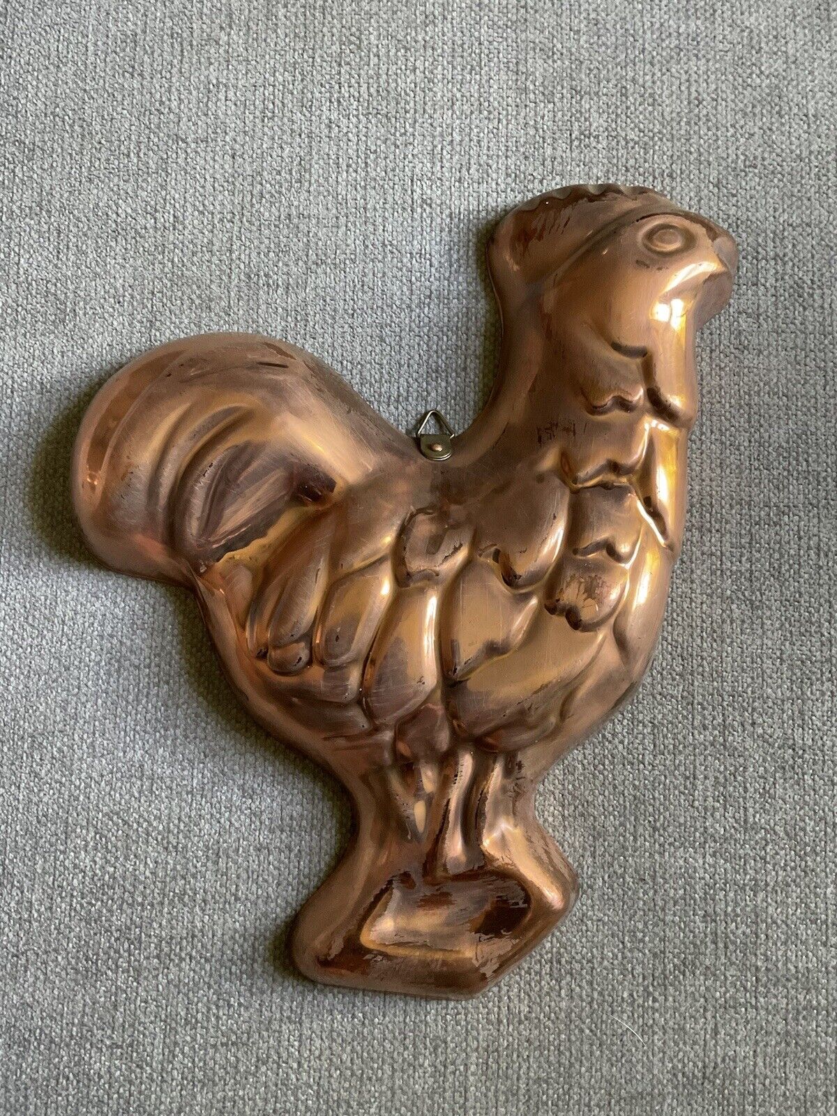 Copper Rooster Jello Mold, Tin Lining, Brass Wall Hanger 11” x 9” Vintage