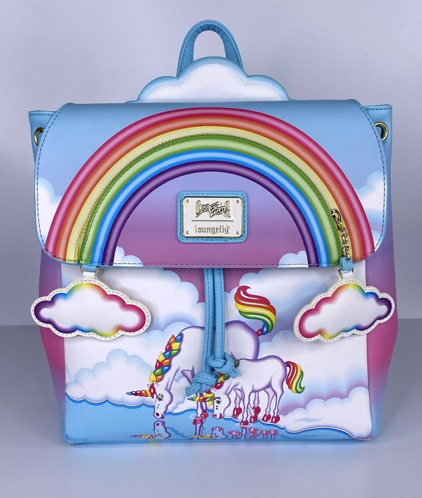 Loungefly X Lisa Frank Unicorn Reflection Mini Backpack NWT Rainbow Clouds NEW