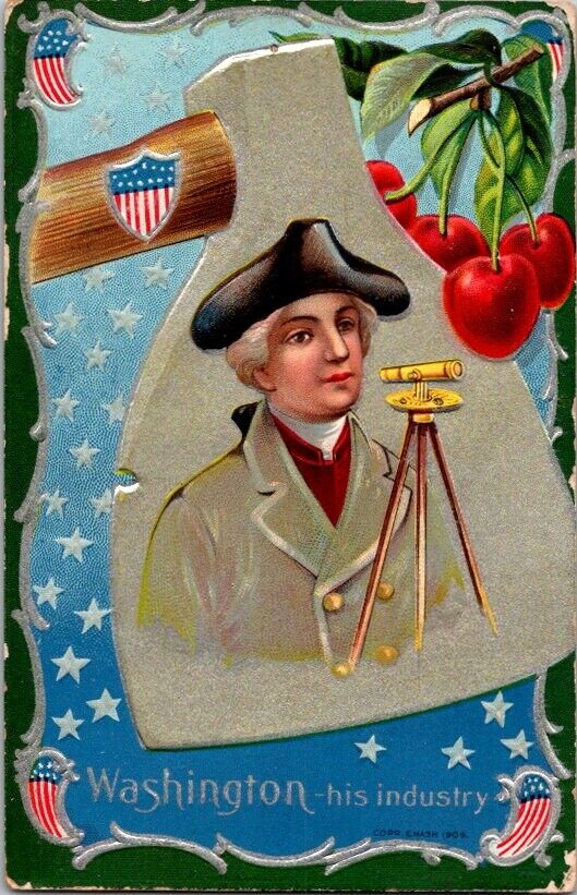Vintage Postcard President Washington Surveyor Transit Cherry Branch Tree  A-412