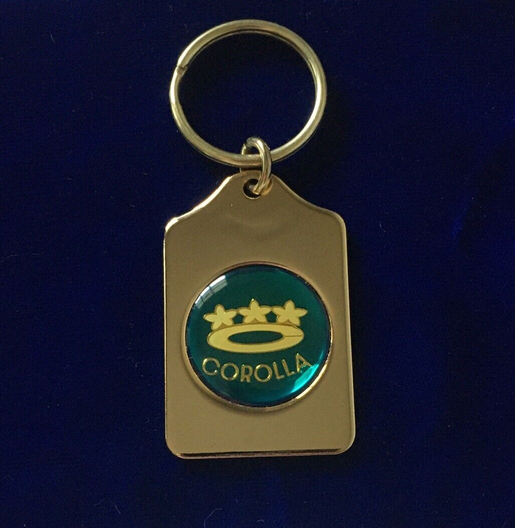 Vintage Keychain TOYOTA COROLLA Brass Car Key Fob Ring Metal Enamel MADE IN USA