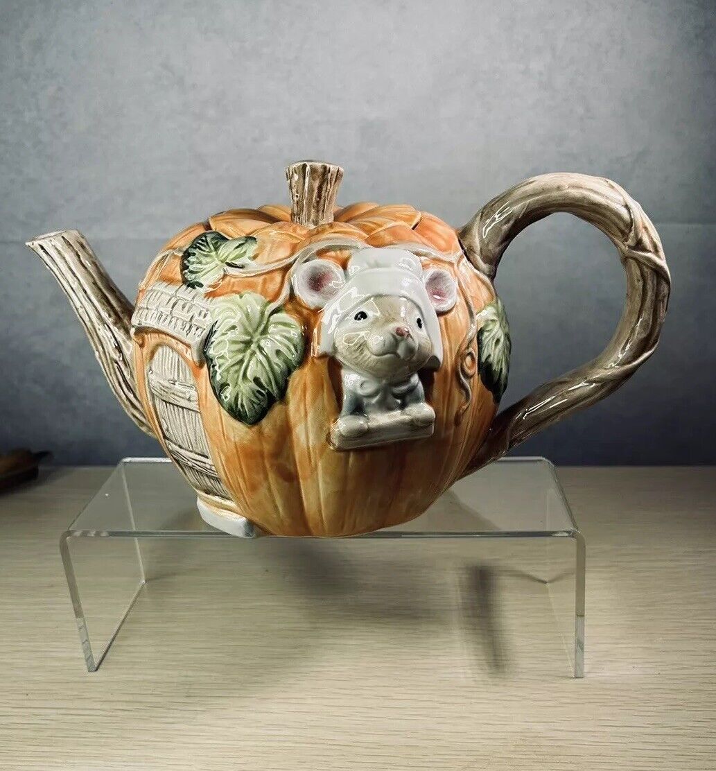 ☆FITZ & FLOYD☆Ceramic Pumpkin Teapot~with Pumkin Lid~FORM-3 Demensional☆