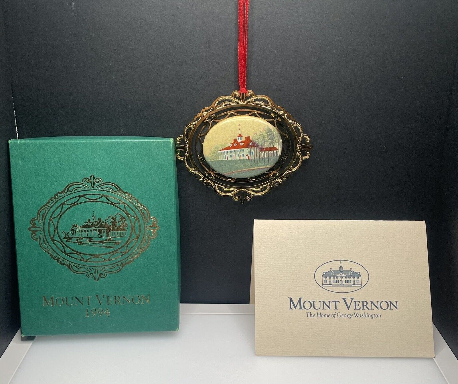 Vintage 1994 George Washington Mount Vernon Early View 1792 Ornament 24kt Finish