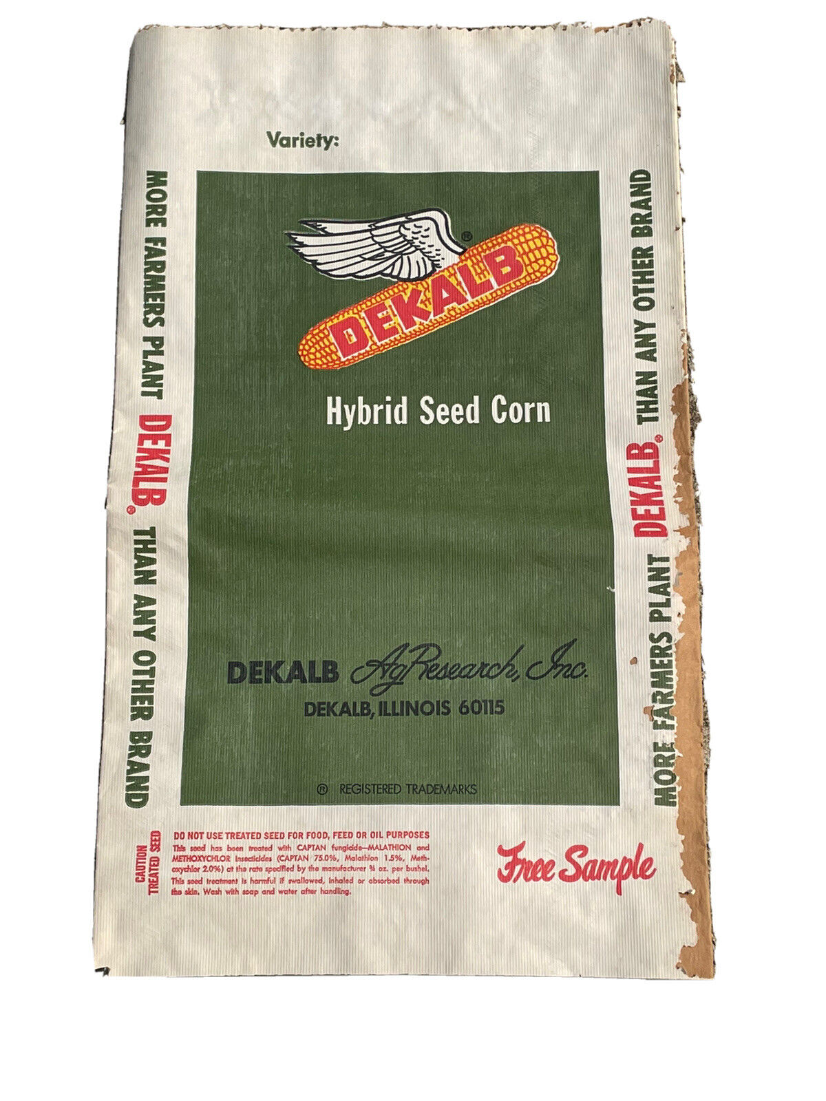 VTG DeKalb hybrid Seed Corn Sack DeKalb Ag Research, Inc Free Sample Paper Bag