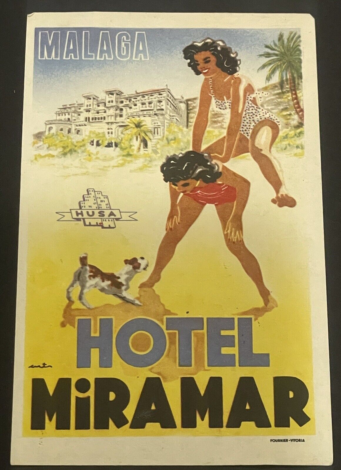 1940\'s-50\'s Hotel Miramar Malaga, Spain Baggage Label Original Leap Frog Beach