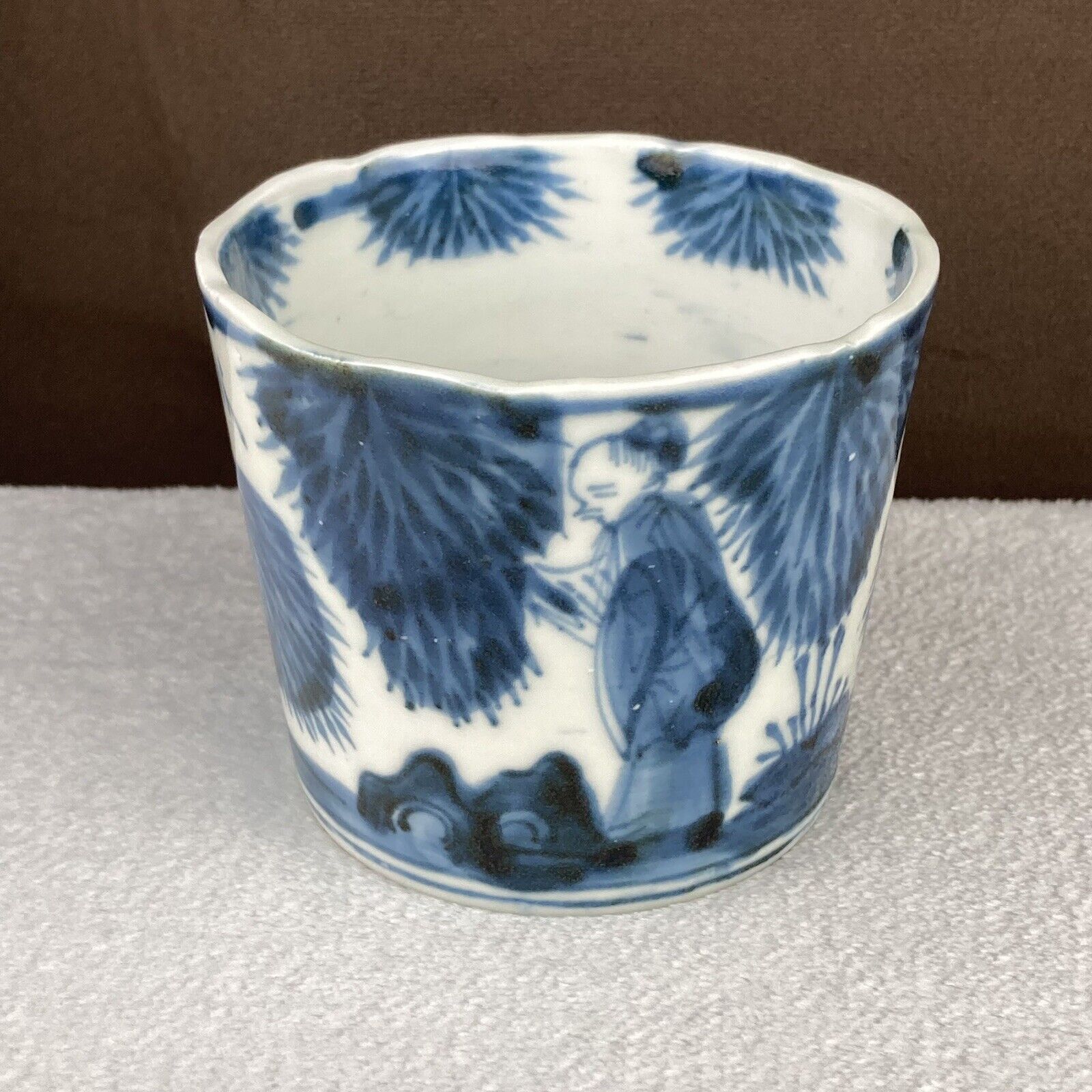 RARE Vtg Antique Japanese Hand-Painted Imari Blue & White Soba Choko Cup