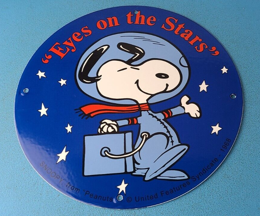Vintage NASA Sign - Apollo Space Shuttle Stars Snoopy Peanuts Gas Porcelain Sign
