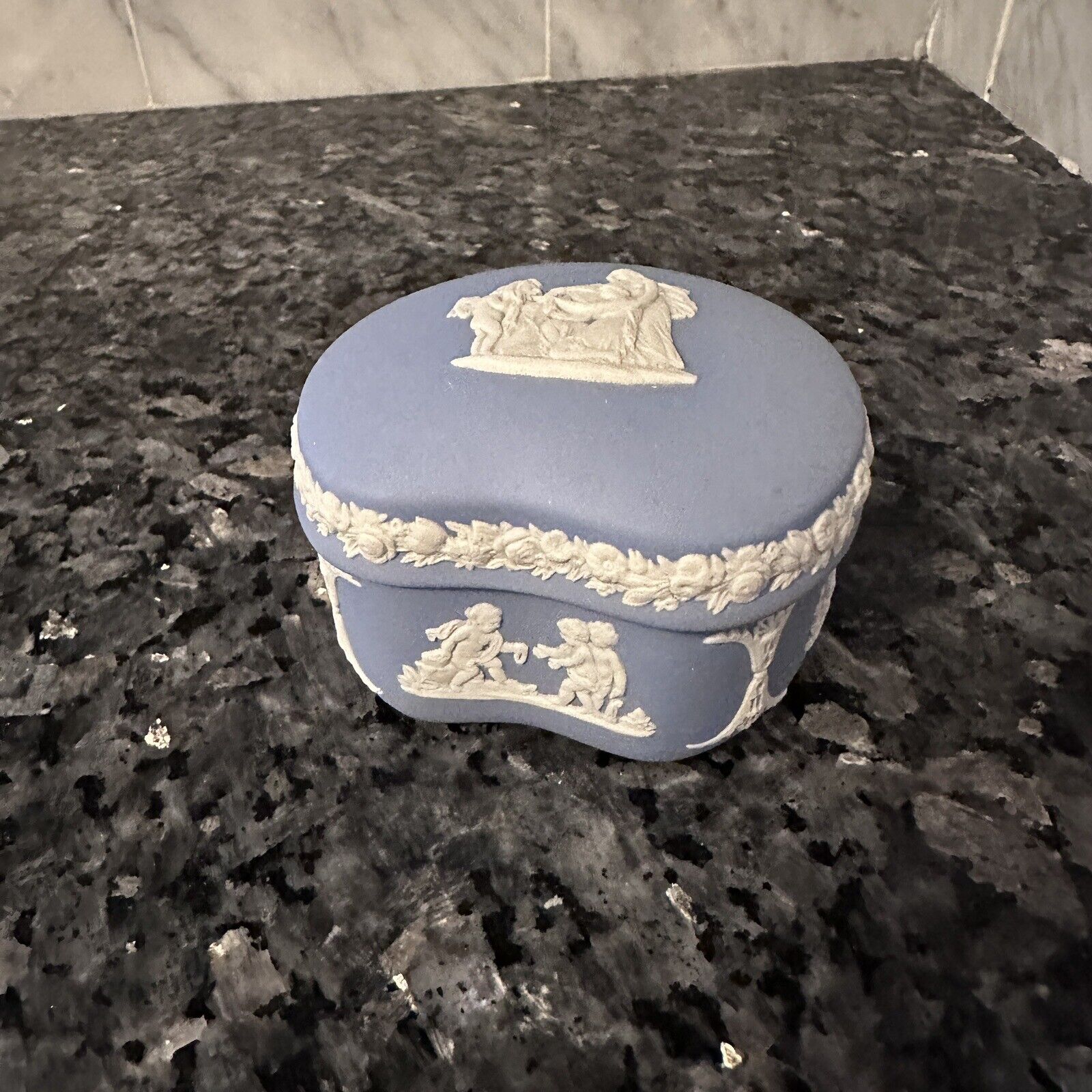 Wedgwood Small Covered Dish Trinket Box Jasperware Blue and White