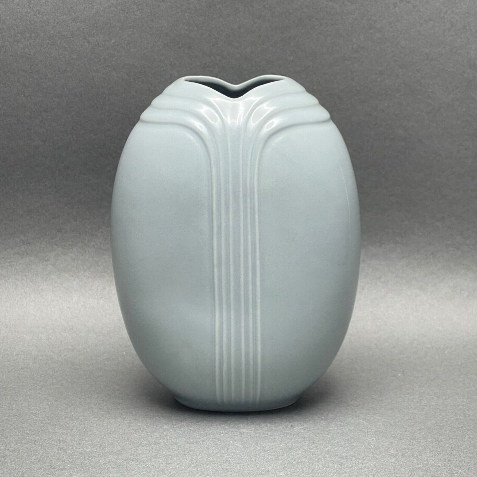 Vintage Art Deco Inspired 1980’s Pale Blue/Gray Oval Ceramic Vase