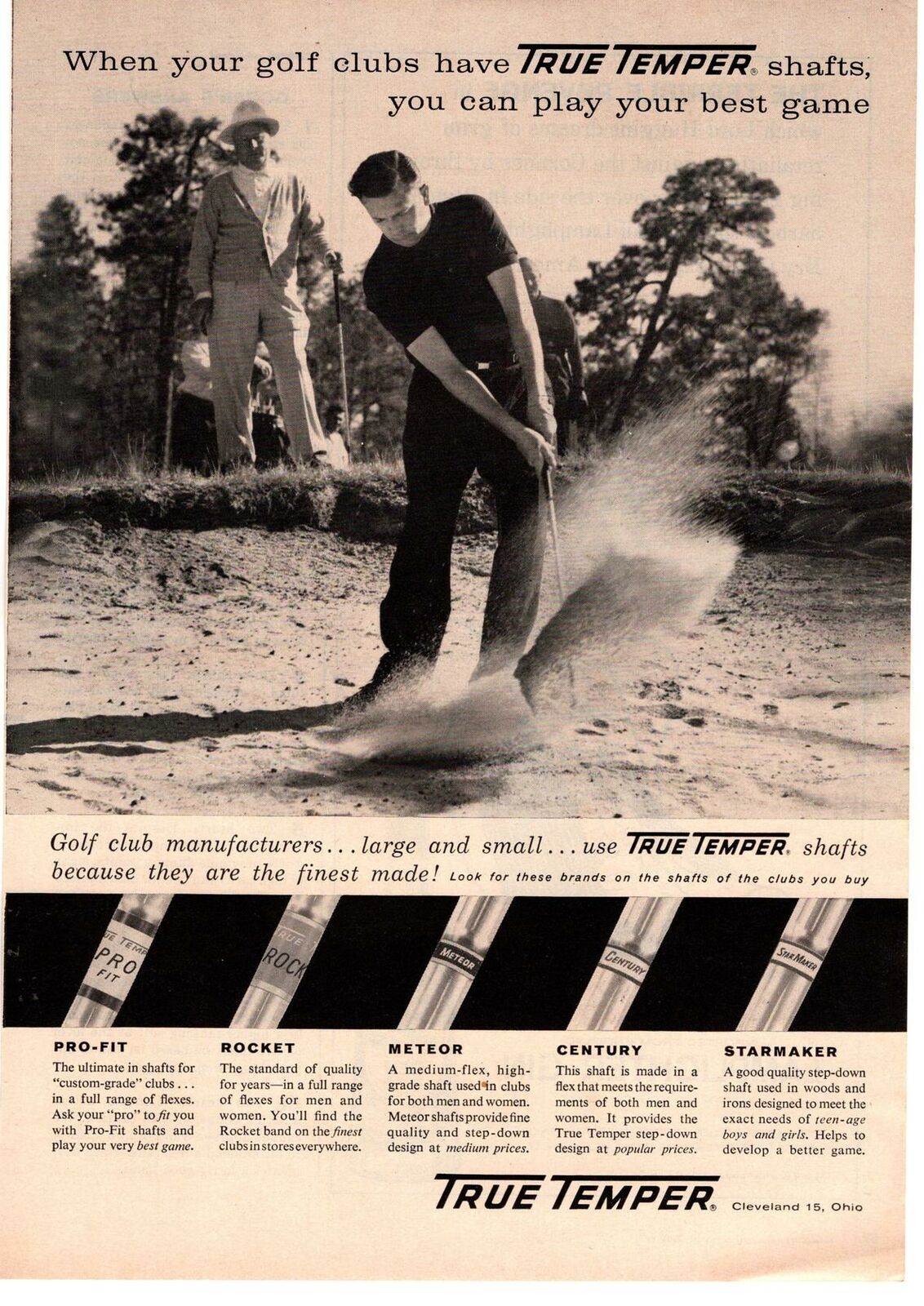 1959 True Temper Golf Club Shafts Rocket Meteor Starmaker Cleveland OH Print Ad