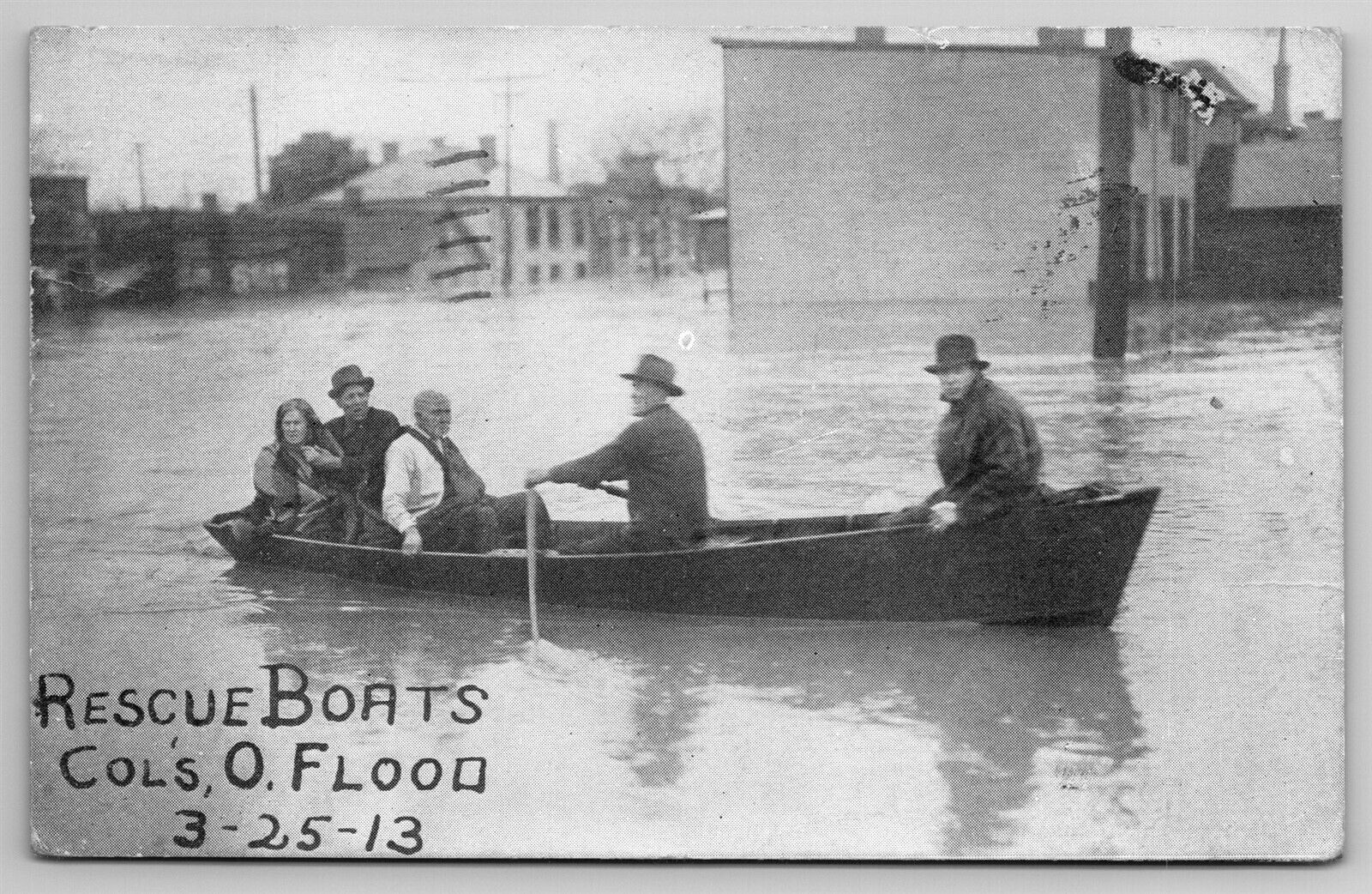 Flood Columbus OH 1913 Rescue Boats Rowboat Chest Deep Water Postcard G1