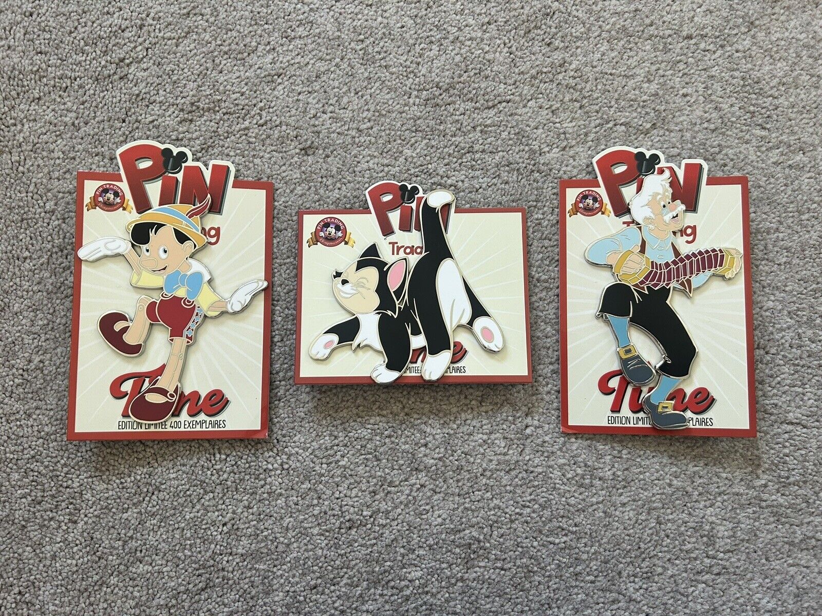 Disneyland Paris Pin Trading Time Pinocchio Pin Set Limited Edition Figaro