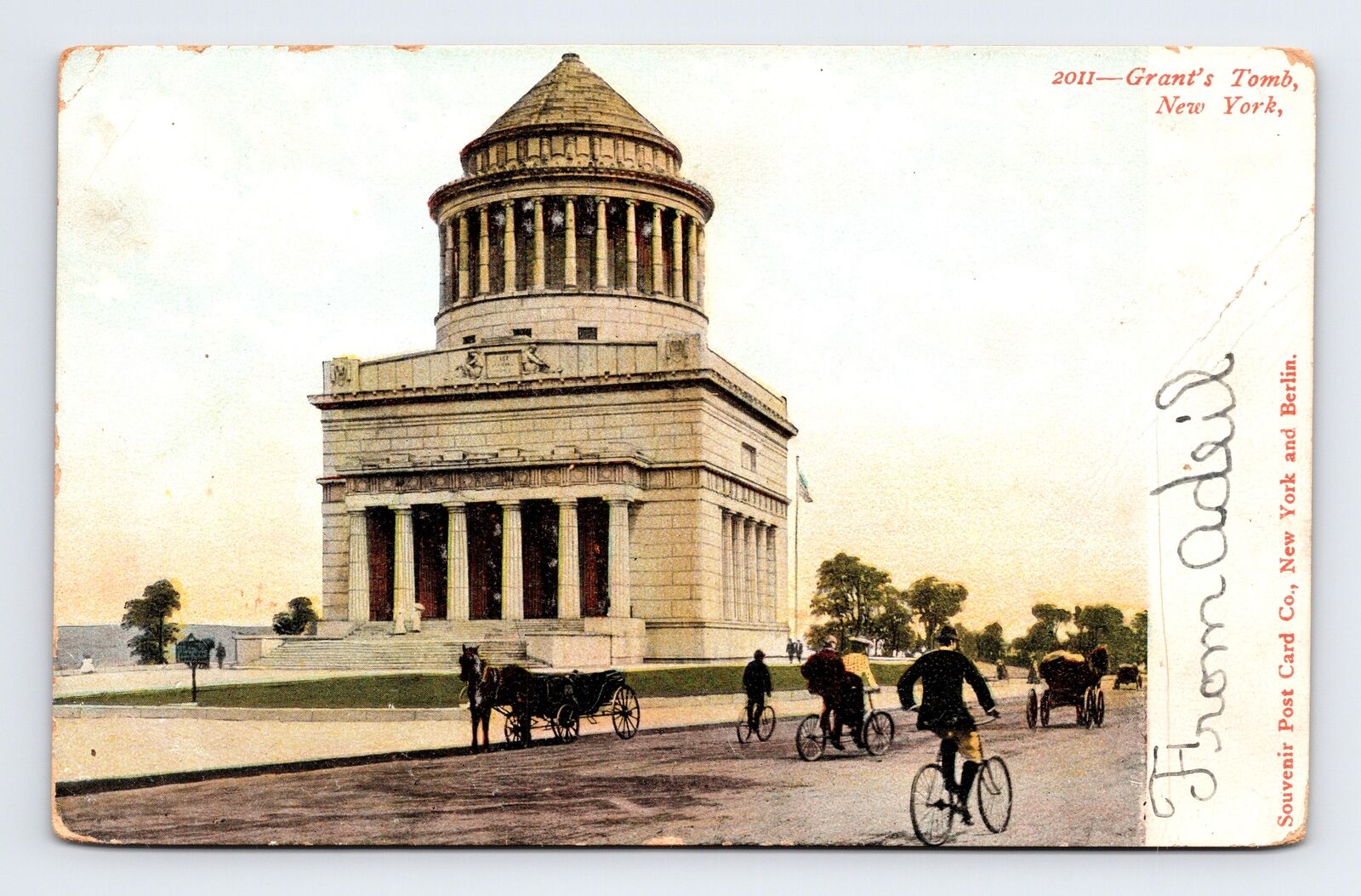 UDB Postcard New York NY New York Grant's Tomb Two Seater Bicycle Horse Carriage