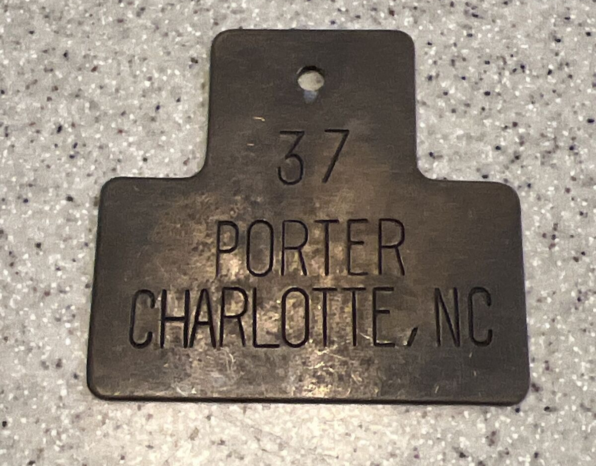 Antique Porter 37 Charlotte, NC Tag Identification Medal Plaque