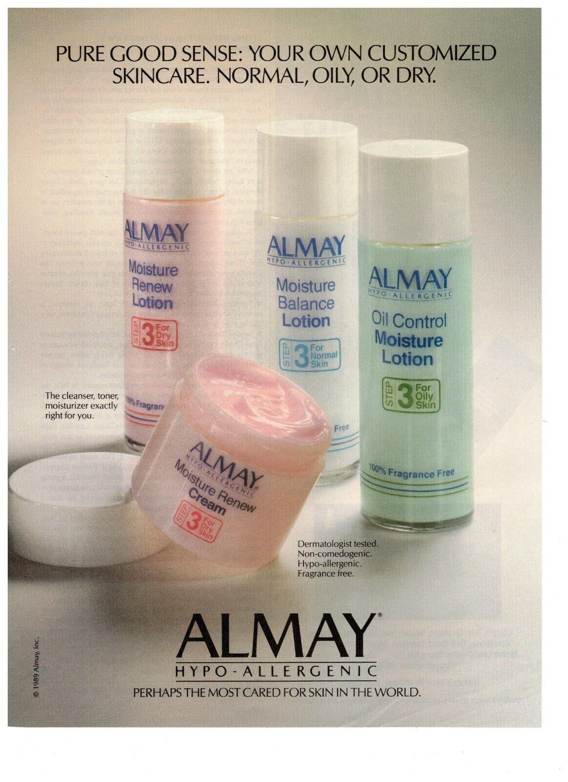 1989 Almay Skin Care Lotion Hypo-Allergenic Cream Vintage Print Ad