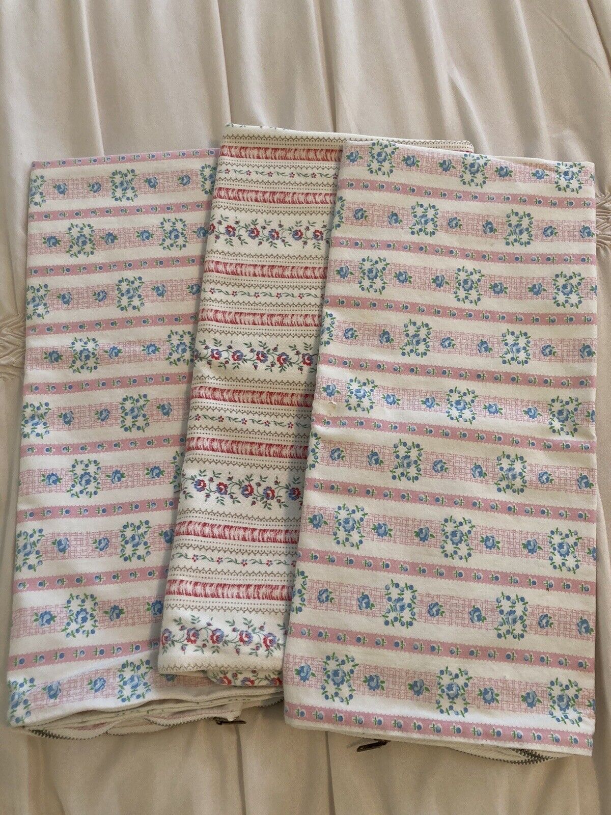 Three Pretty Romantic Chic Cottage Floral Pillowcases White Pink & Blue
