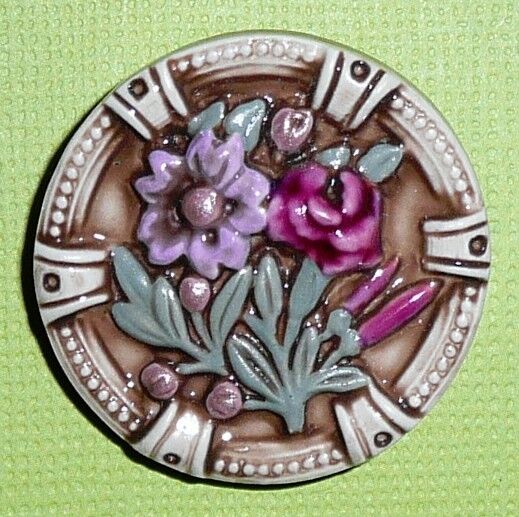Gorgeous Purple Flowers Floral Art Stone Ceramic Shank Button - 1-3/16\