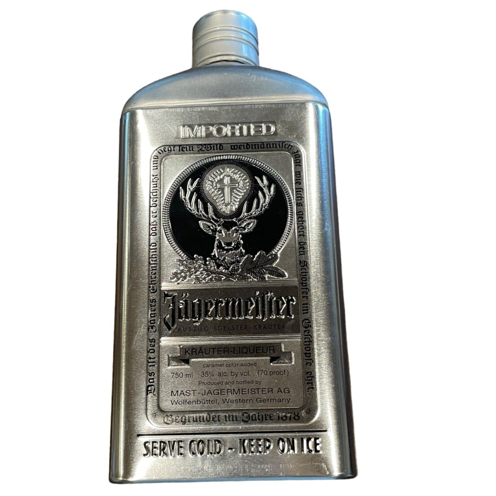Jagermeister Silver Collectible Tin Bottle Holder 750mL