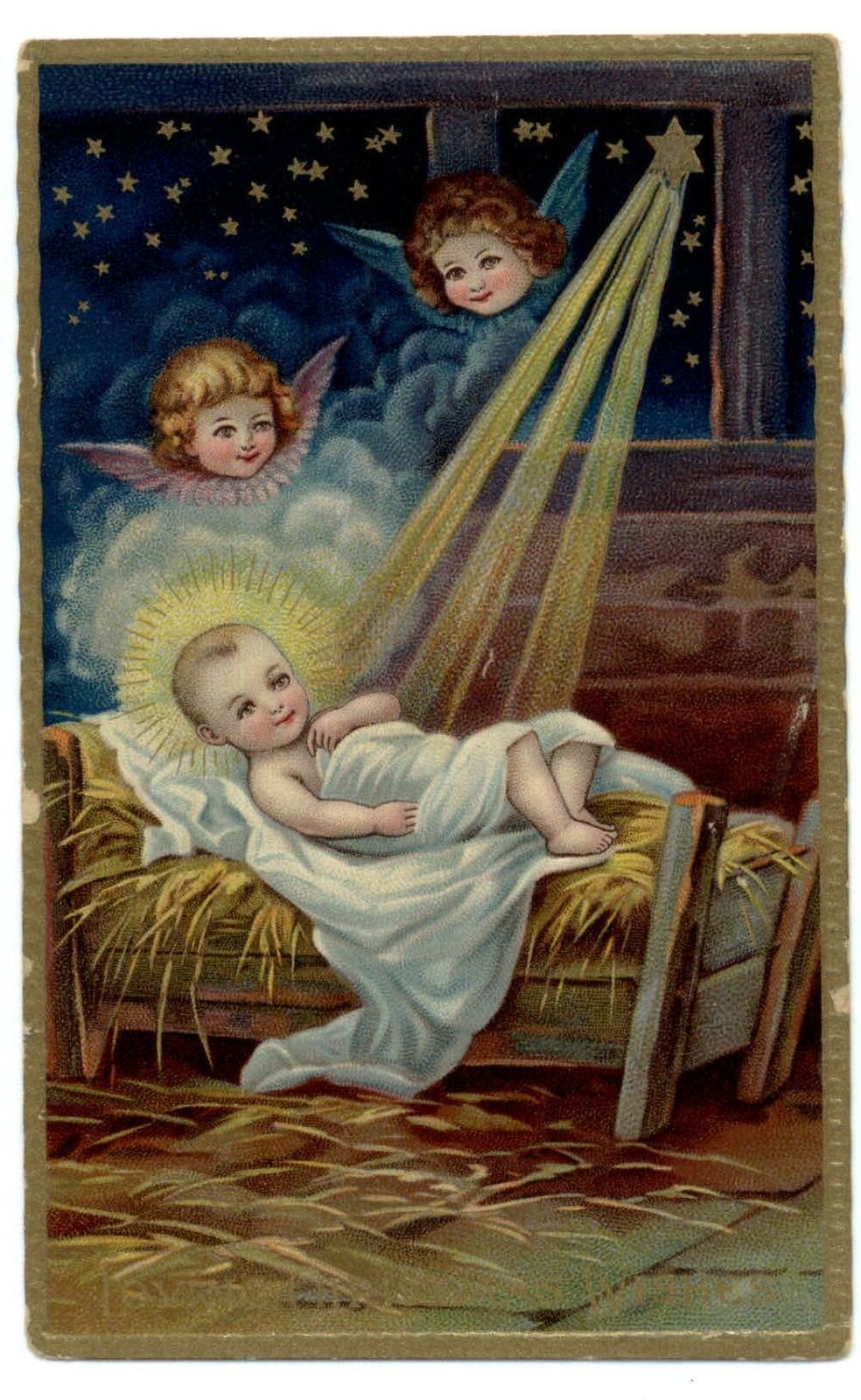 CHRISTMAS angels baby Jesus manger star 1910 JOHN KOBEL Mt Pleasant MI postcard