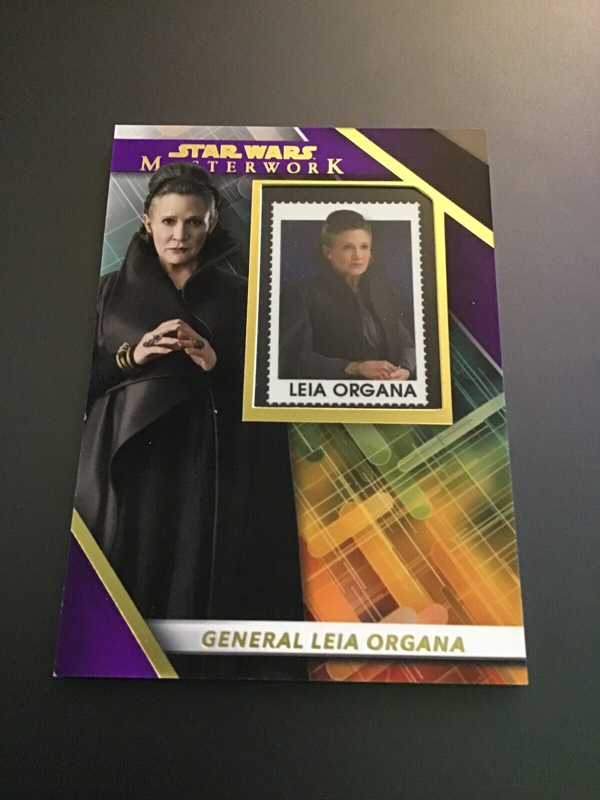 2022 Topps Star Wars Masterwork Stamp Card General Leia Organa Purple 01/50