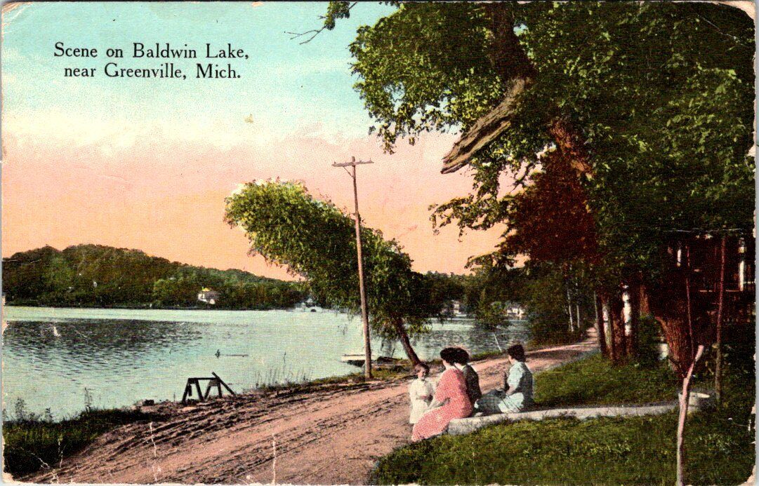 1914, Baldwin Lake, GREENVILLE, Michigan Postcard - E.C. Kropp