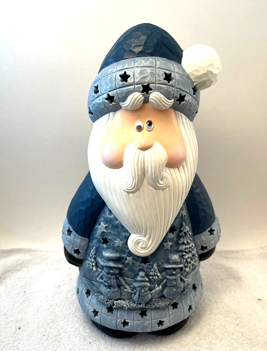 VTG  Hand Crafted Painted Ceramic Mold Blue Funky Santa Light 14
