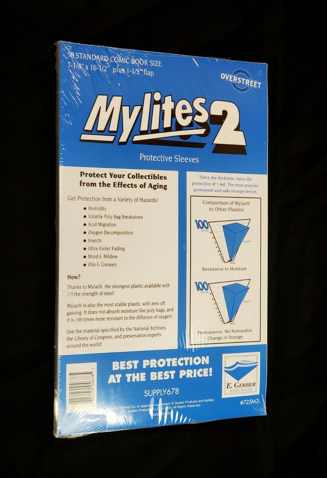 PACK OF 50 E GERBER MYLITES 2 725M2 MYLAR COMIC BAGS STANDARD SILVER BRONZE NEW