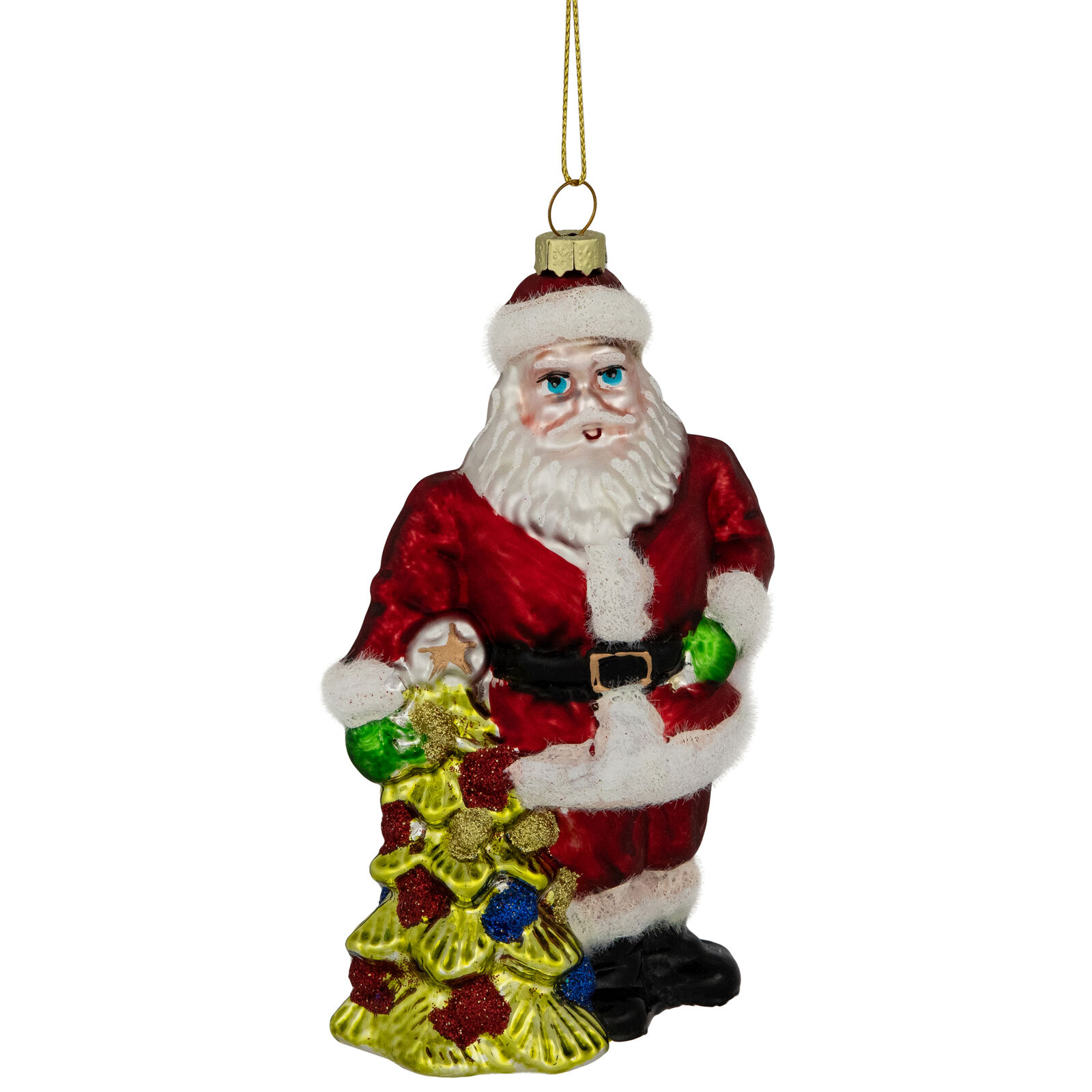 Northlight 5.5-Inch Classic Red Santa with Tree Hanging Glass Christmas Ornament