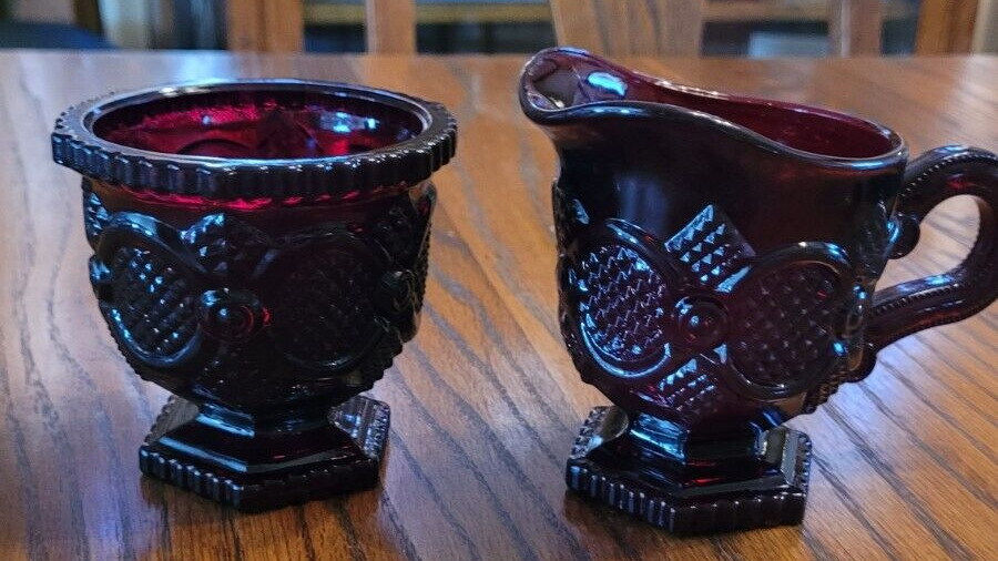 Sugar and Creamer Pitcher set Avon Ruby Red 1876 Cape Cod Collection