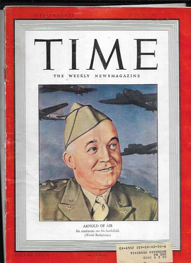 Time Magazine June 22, 1942- General Henry Hap Arnold 