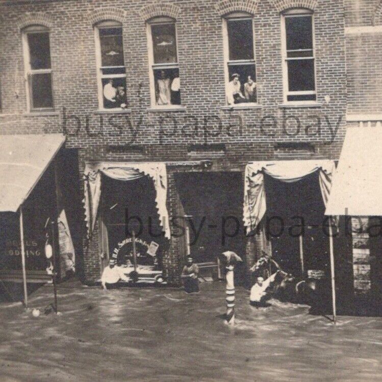 Vintage 1910 RPPC Flooding Main Street Flood Pattonsburg Missouri Postcard
