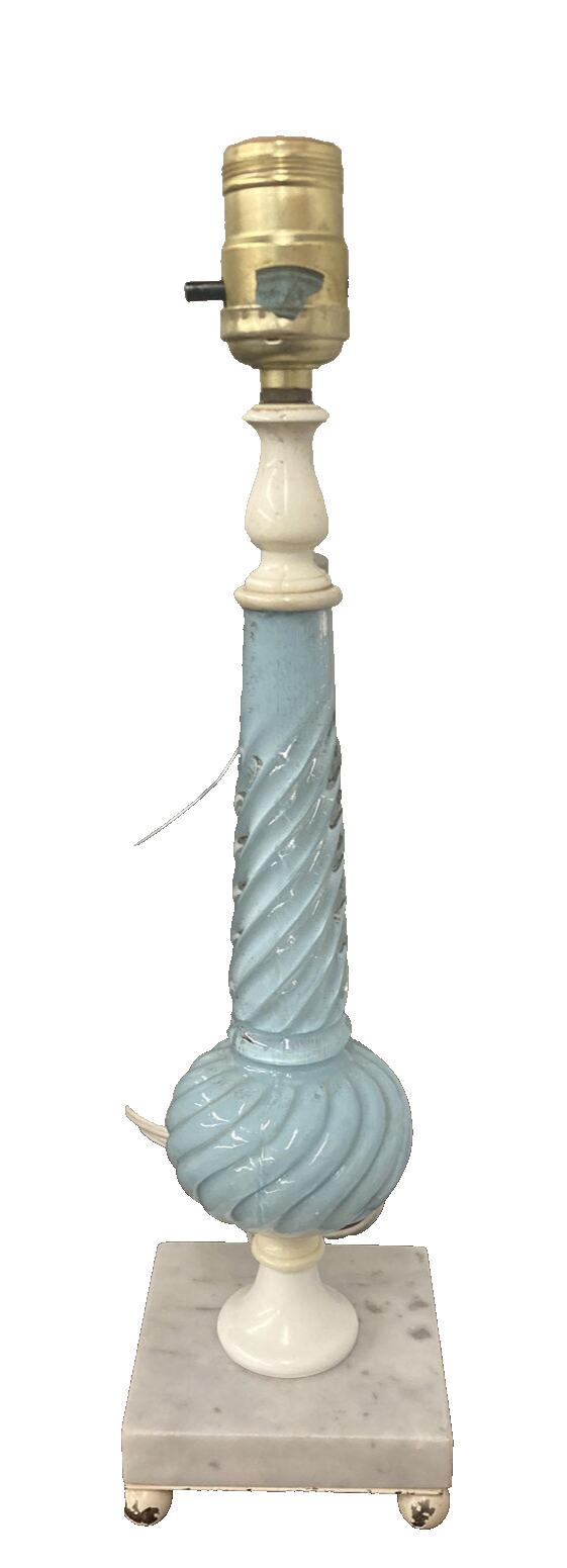 Vintage Satin Art Glass Electric Table Lamp Blue Reverse Painted 15 1/4\