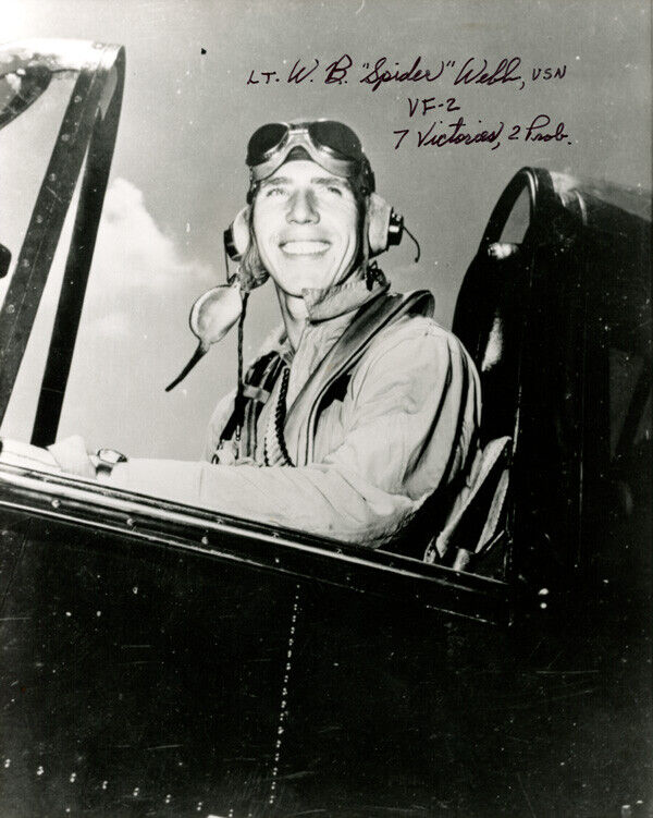 W.B. SPIDER WEBB SIGNED AUTOGRAPHED 8x10 PHOTO NAVY FIGHTER ACE RARE BECKETT BAS
