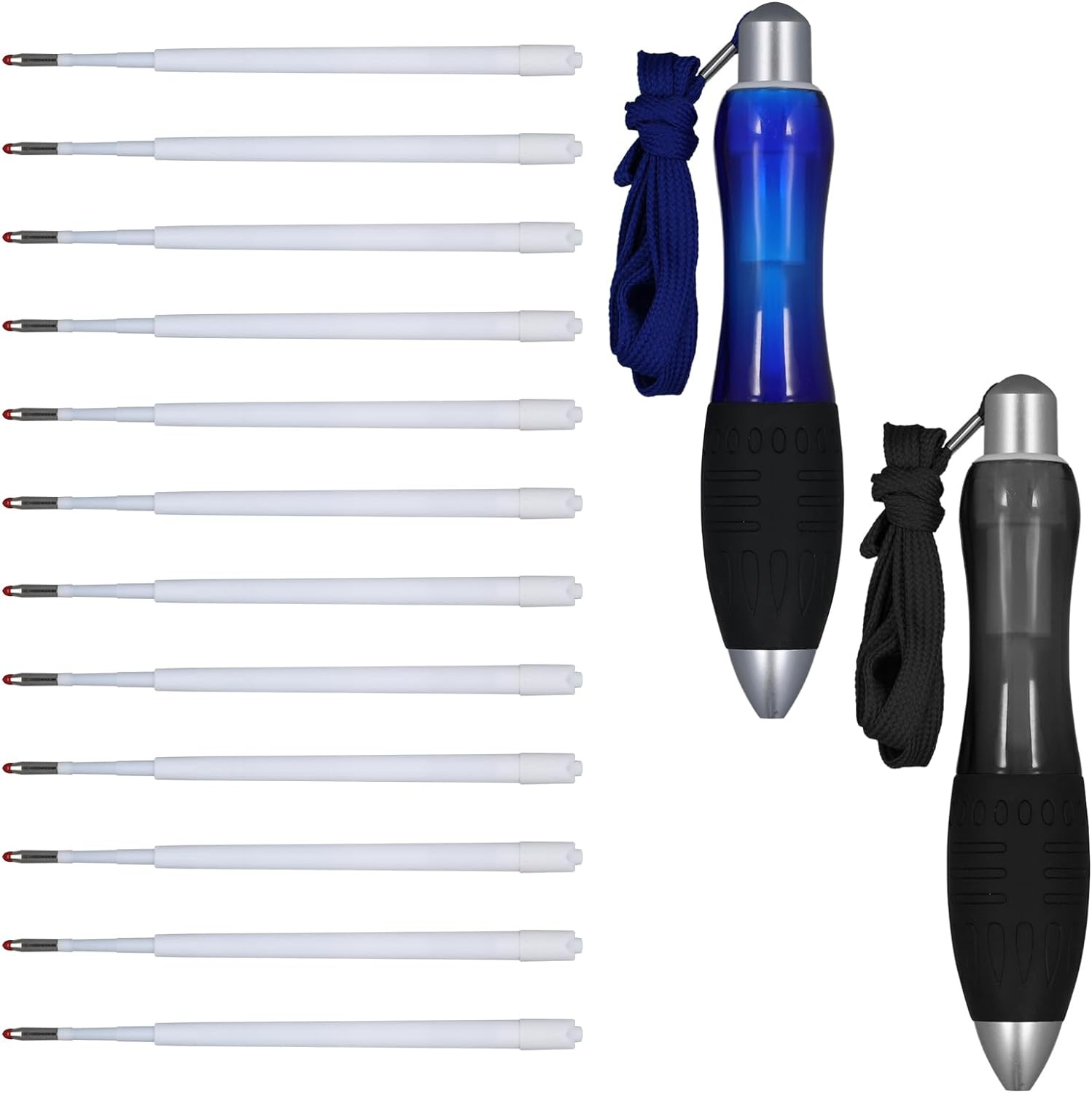 2Pcs Fat Pens with 12Pcs Refills, with 2Pcs Lanyards, Smooth Writing Big Weighte