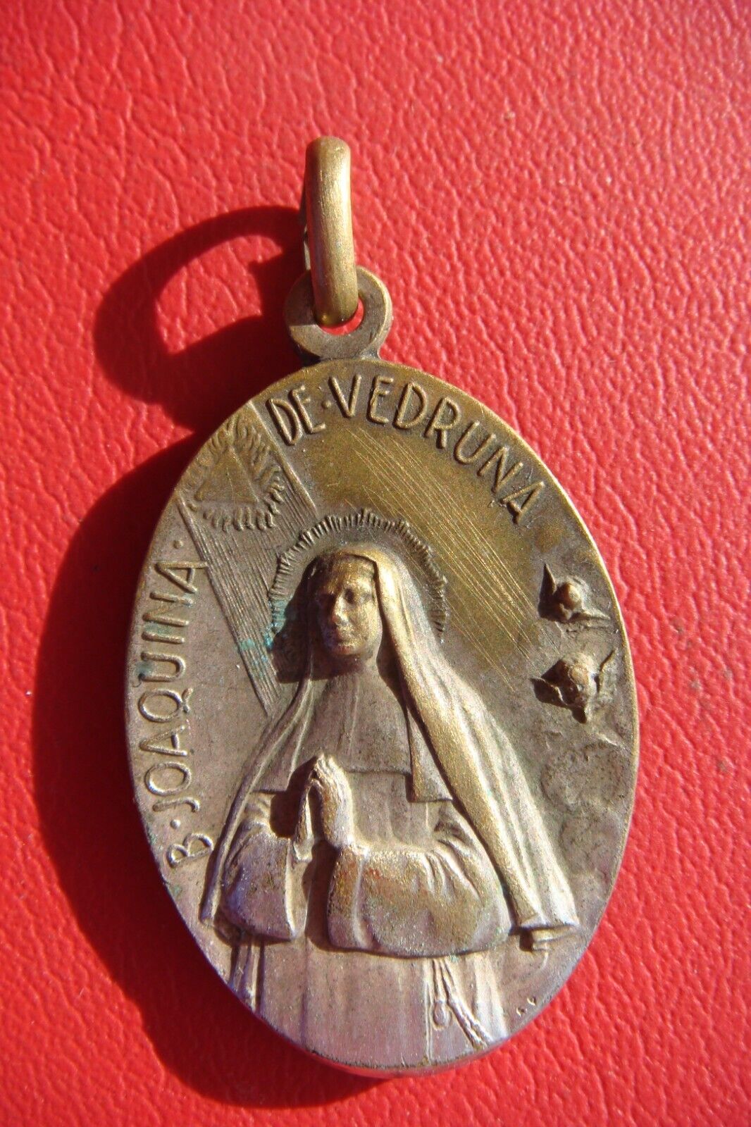 ANTIQUE Santa Joaquima de Vedruna and the Virgen del Carmen HOLY MEDAL PENDANT