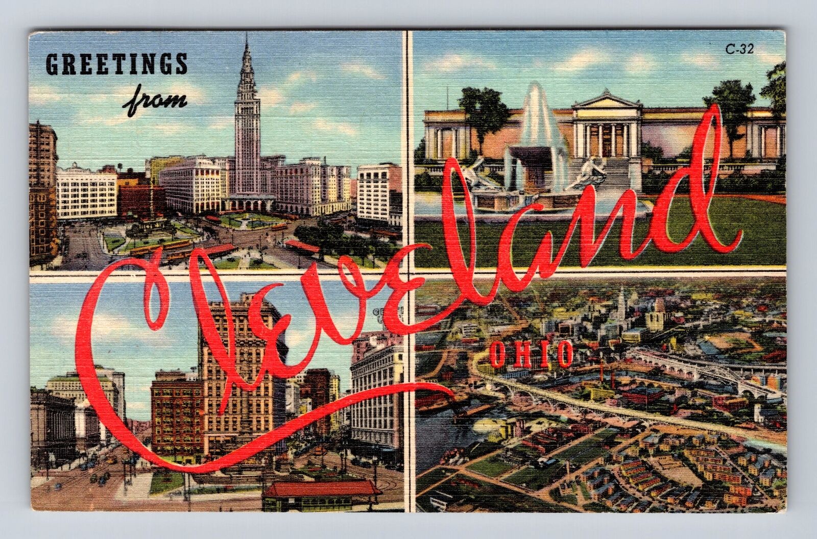 Cleveland OH-Ohio, General Greetings, Landmarks, Antique Vintage c1950 Postcard