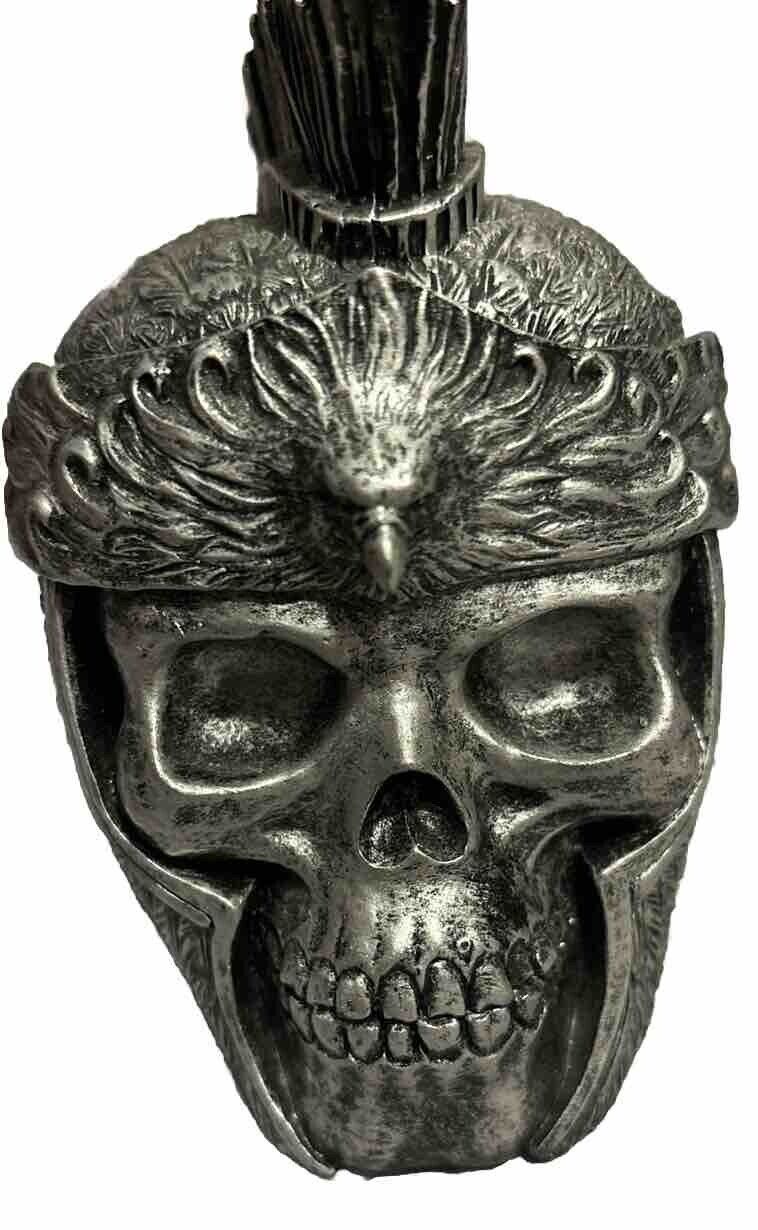Resin Skull Silver Tone Container With Mohawk