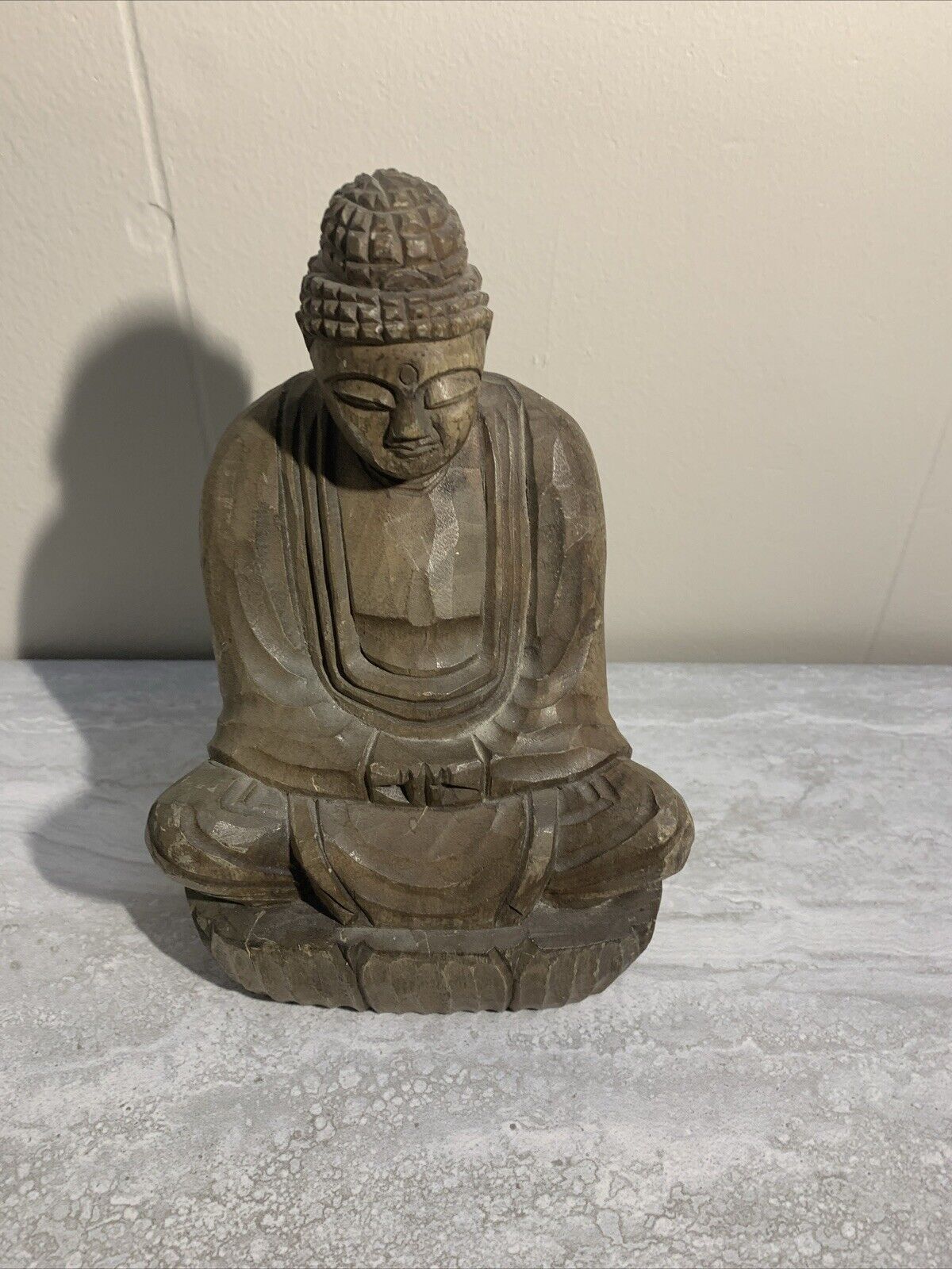 Vintage MEDITATING BUDDHA BUDDHIST Hand Carved WOOD MONK SPIRITUAL FIGURE STATUE