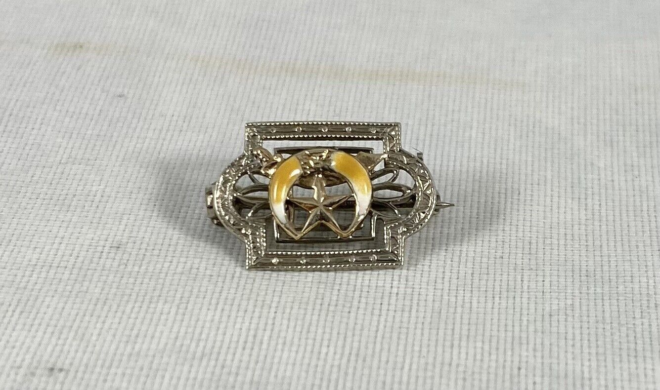Antique 14K White Gold Shriner Freemason Pin Brooch