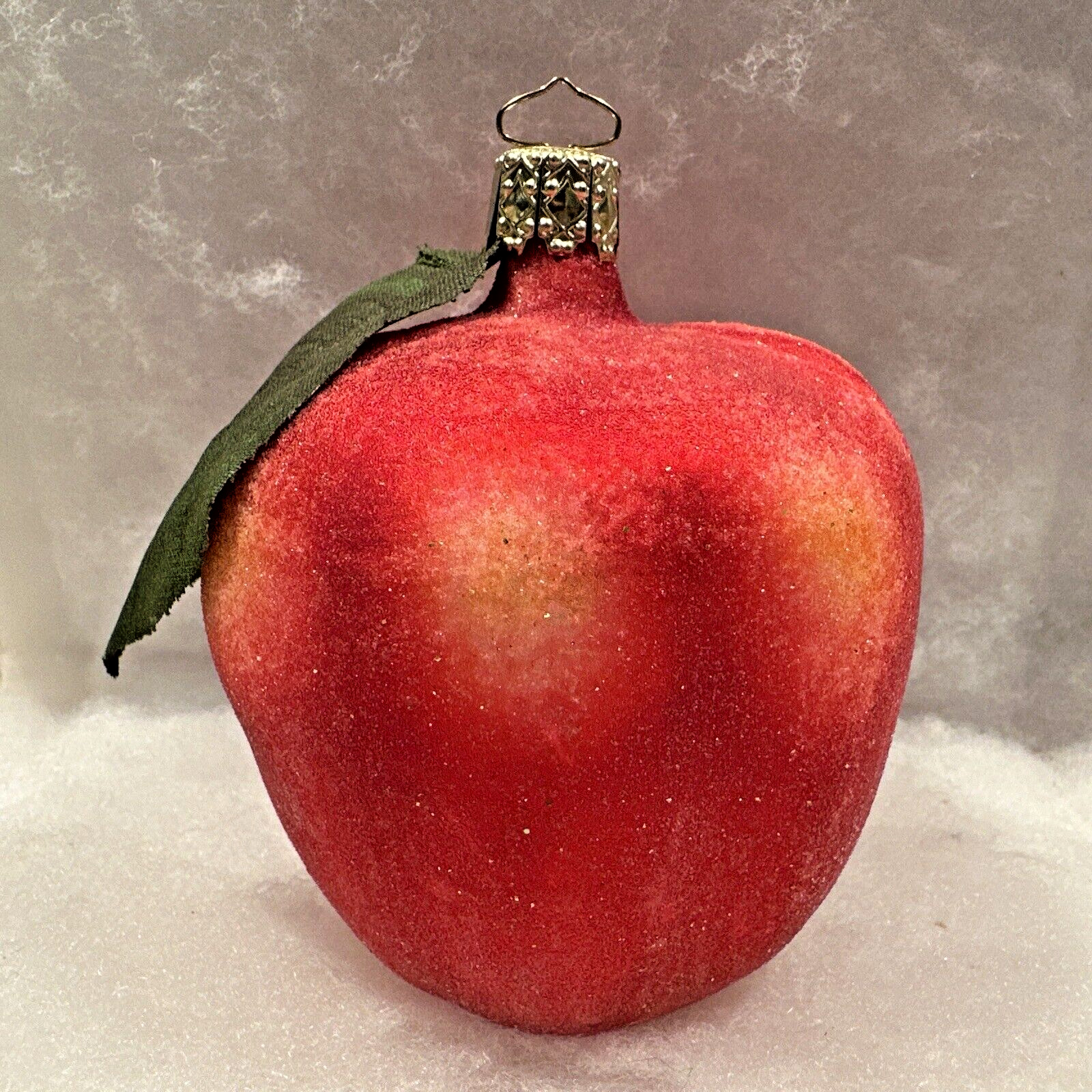 Vintage Sugared Blown Glass Figural Apple Fruit Ornament 3.5\