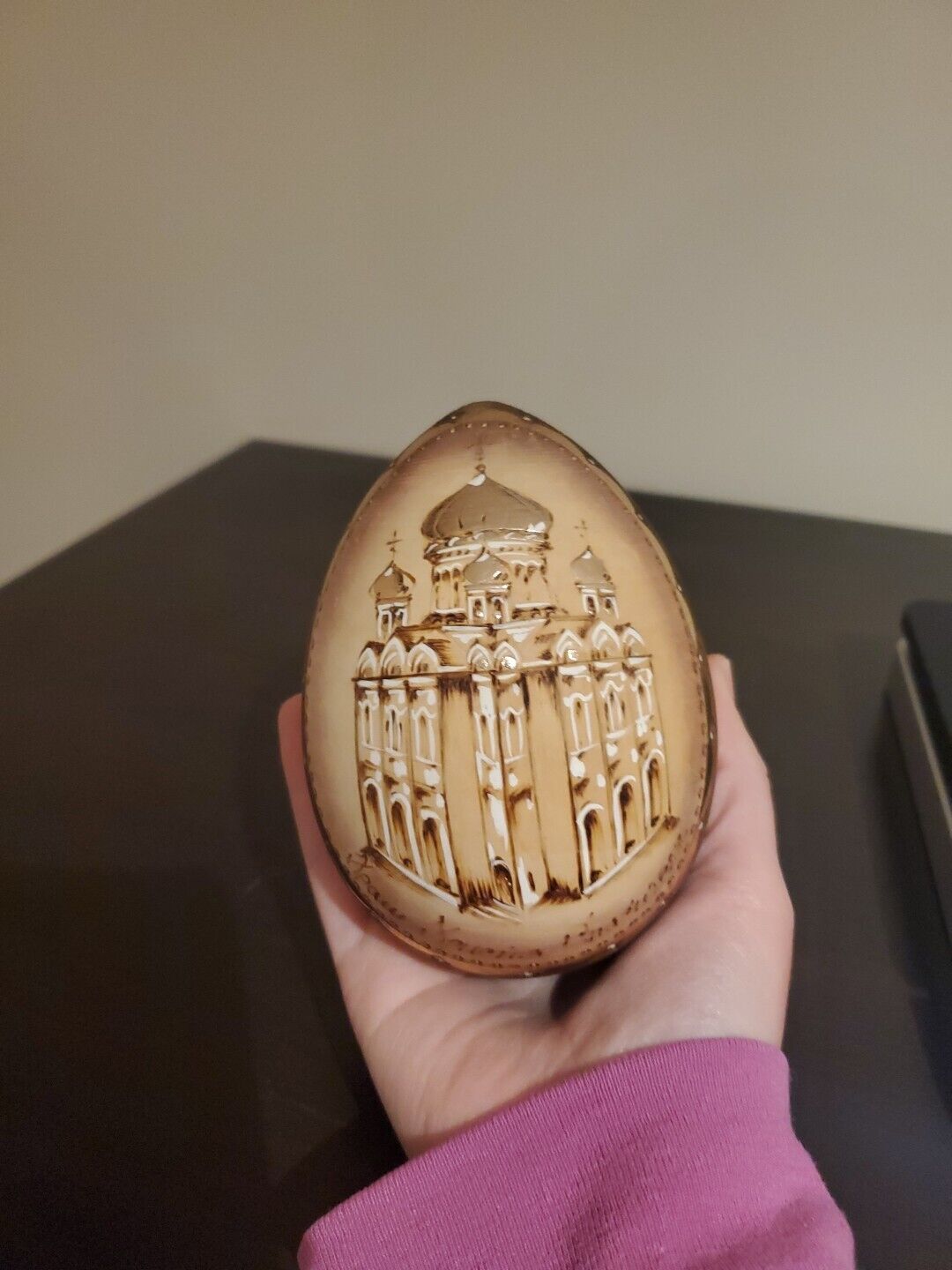 Vintage Wooden Russian Egg Gold Detail