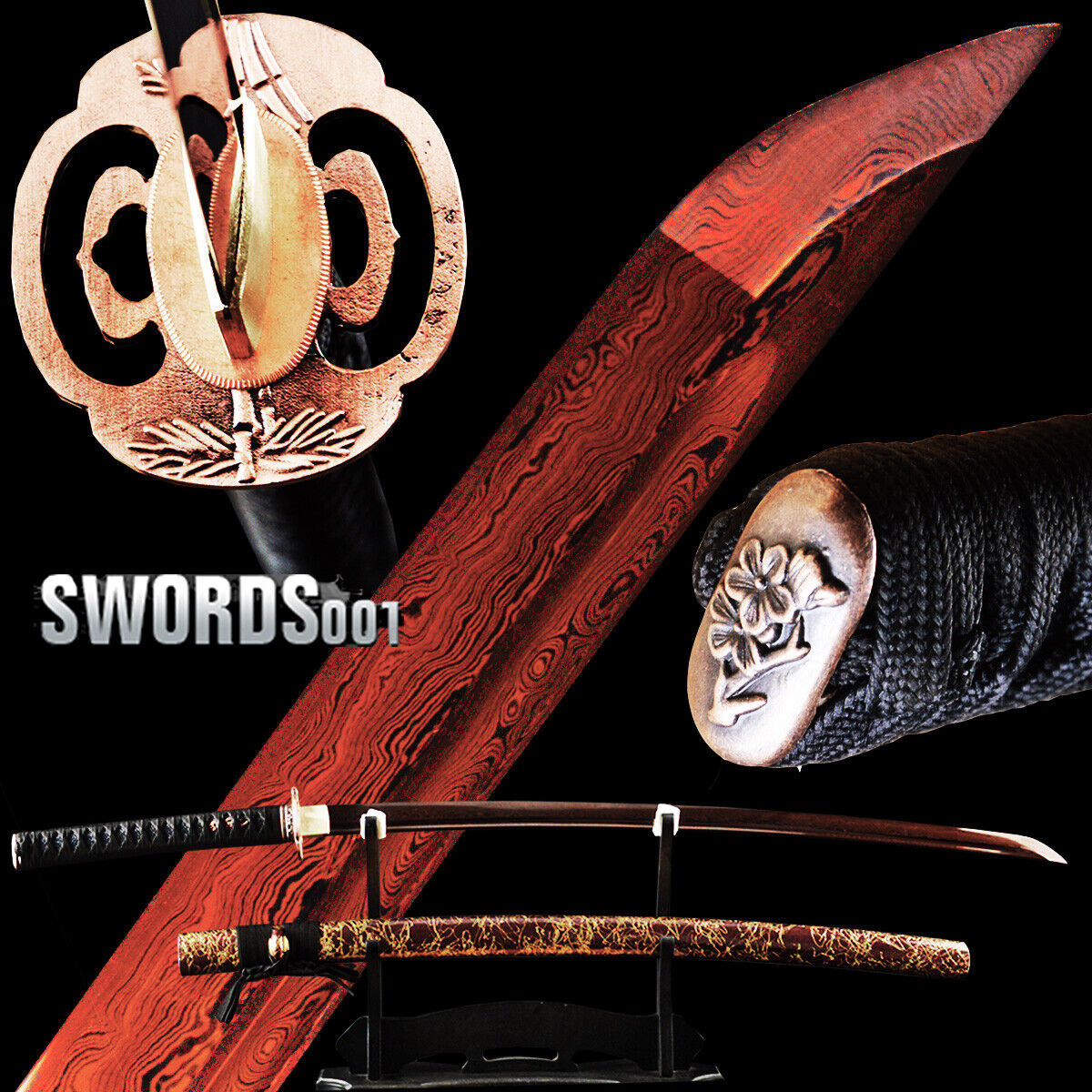 handmade japanese sword bamboo tsuba bloody sharp damascus folded steel blade
