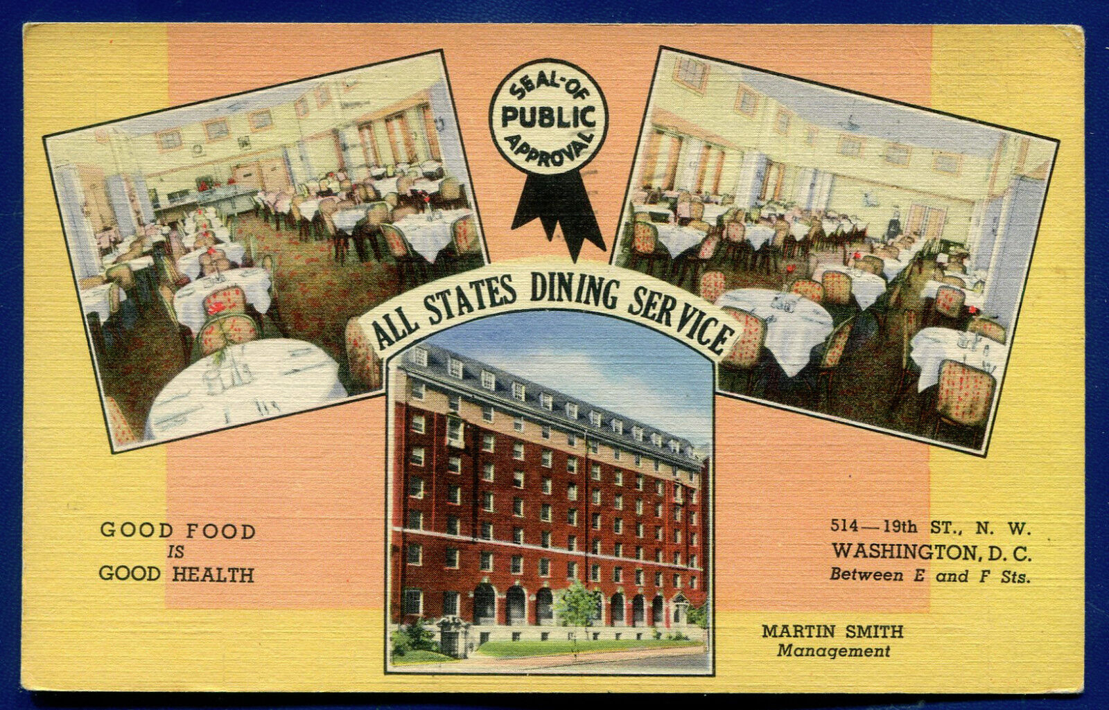 Washington DC All States Dining Service restaurant linen Postcard