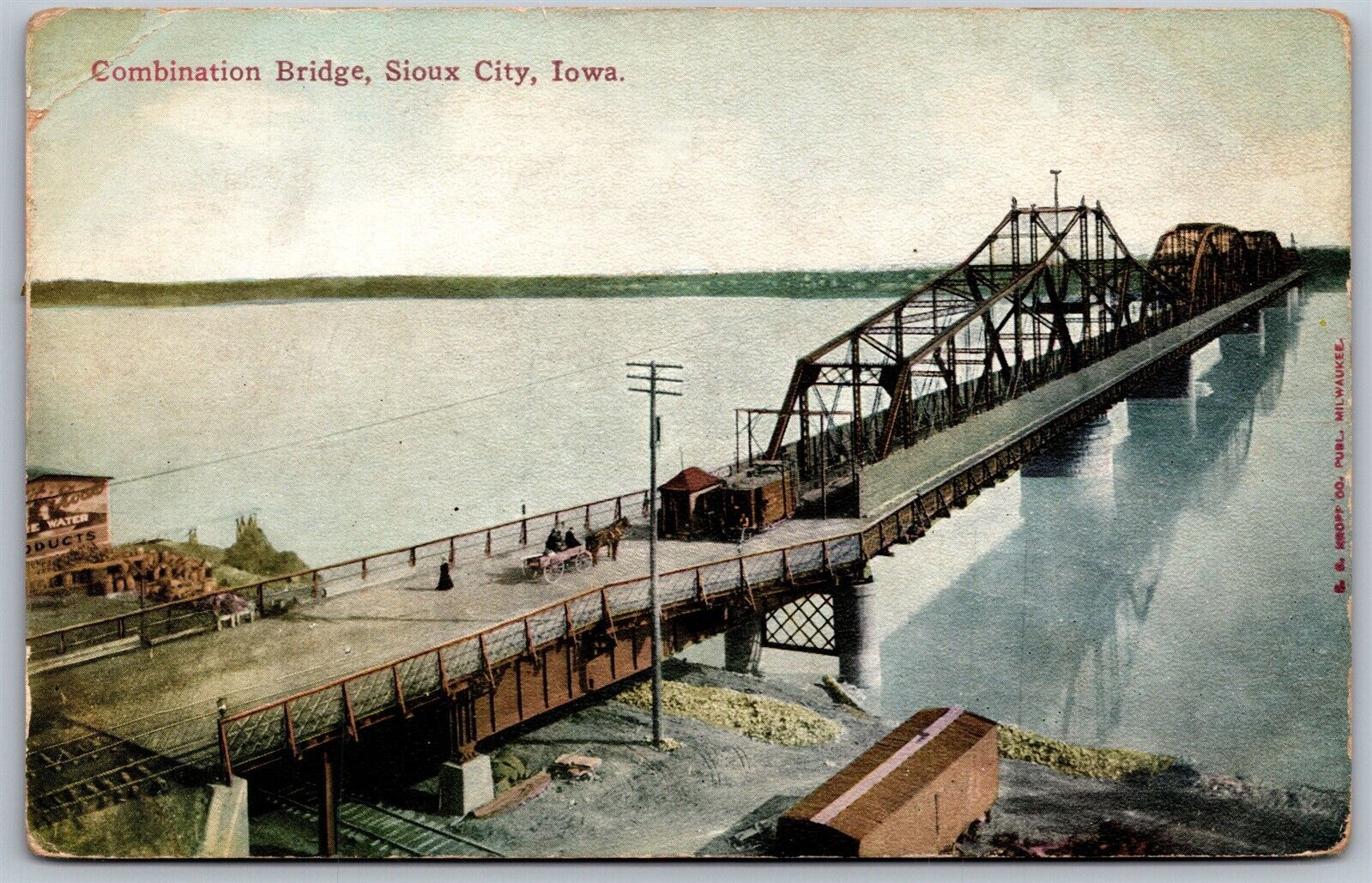 Vtg Sioux City Iowa IA Combination Bridge Missouri River 1910s View Old Postcard