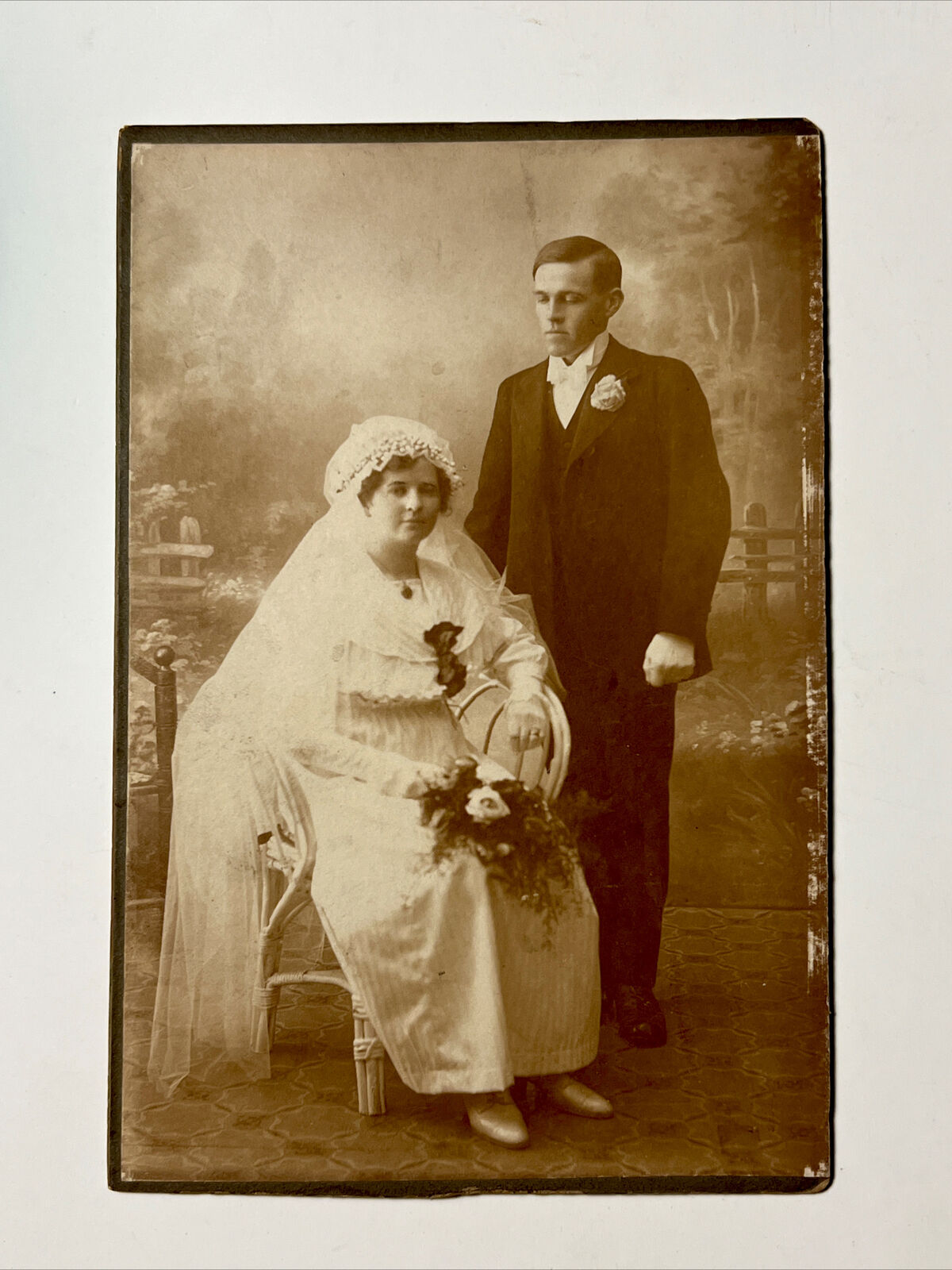 antique 1880s WEDDING Cabinet Card Photo Groom with Eyes Closed