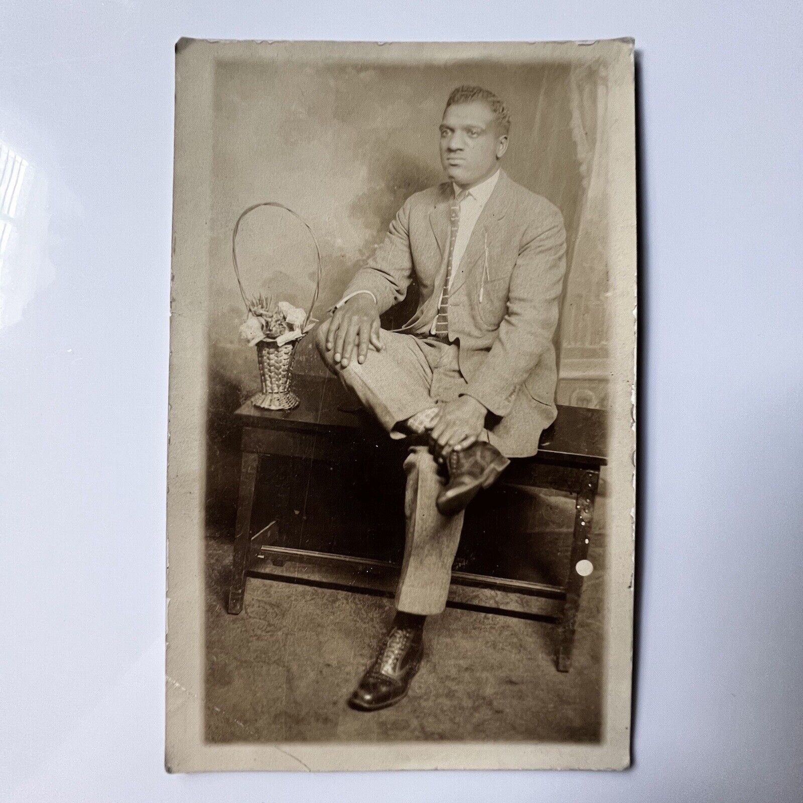 Antique RPPC Real Postcard Handsome Dapper Young Black African American Man
