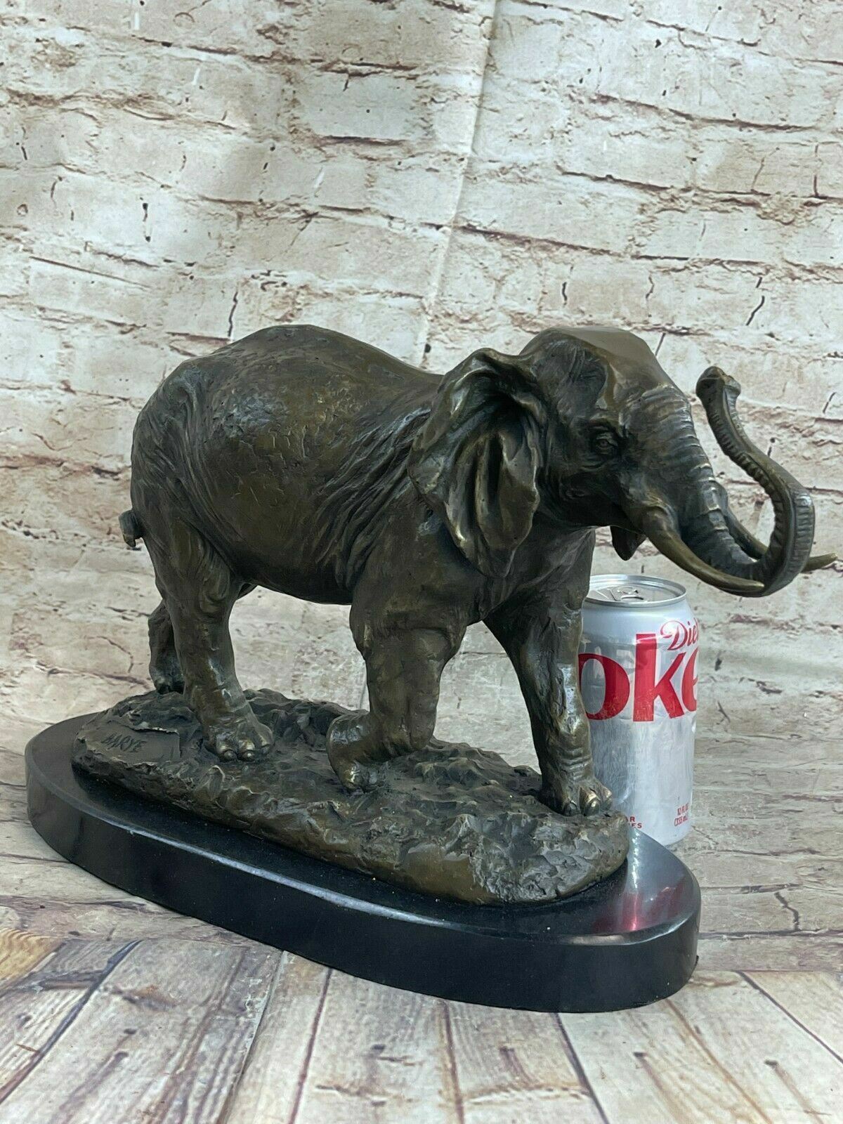 A Real Bronze Metal Statue Stone Base Majestic Jungle Safari Elephant Sculpture