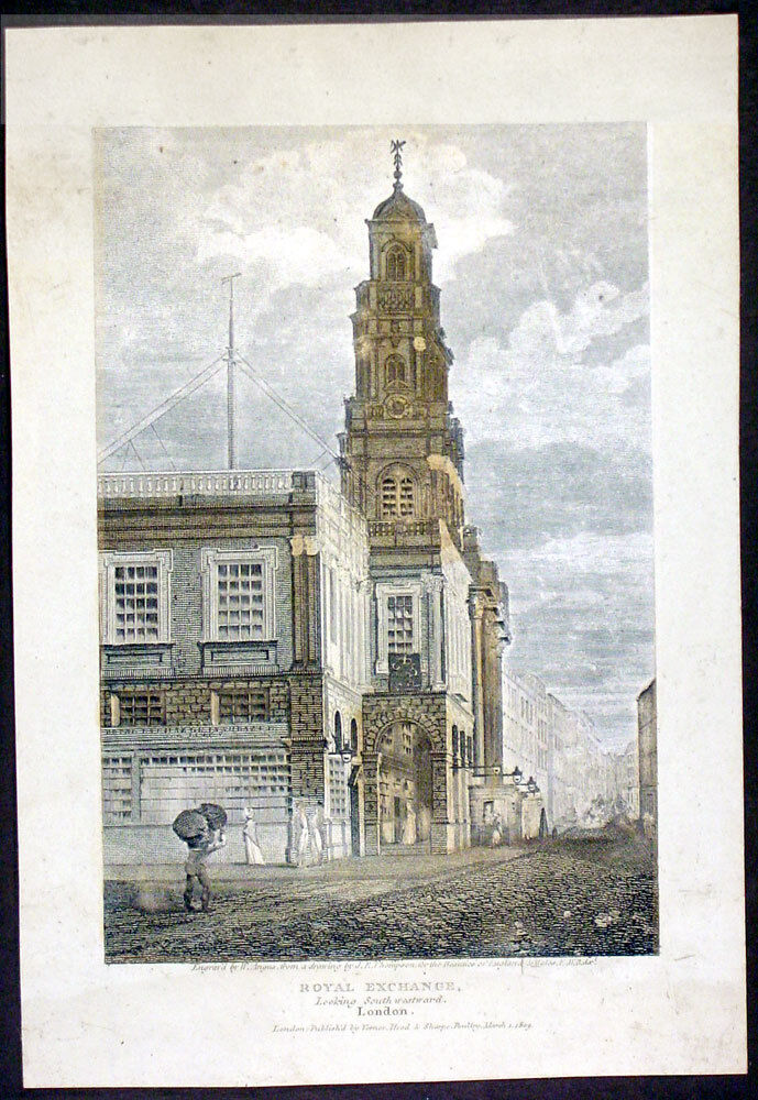 1809 Thomson Antique Print of The Royal Exchange London, England