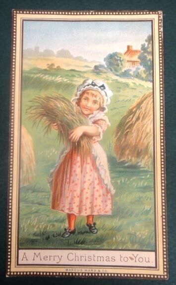 antique victorian MARCUS WARD CHRISTMAS CARD girl wheat pc